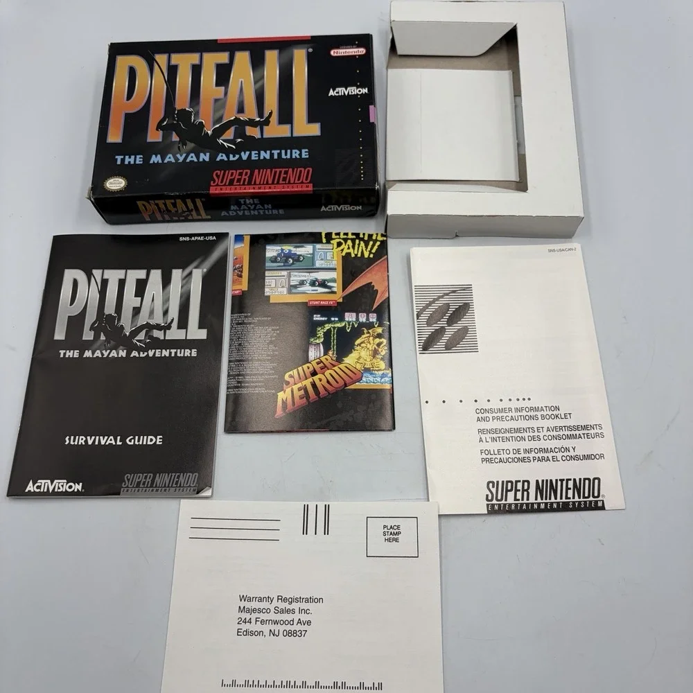 Pitfall: The Mayan Adventure Box and Manual Poster & Inserts Super Nintendo SNES